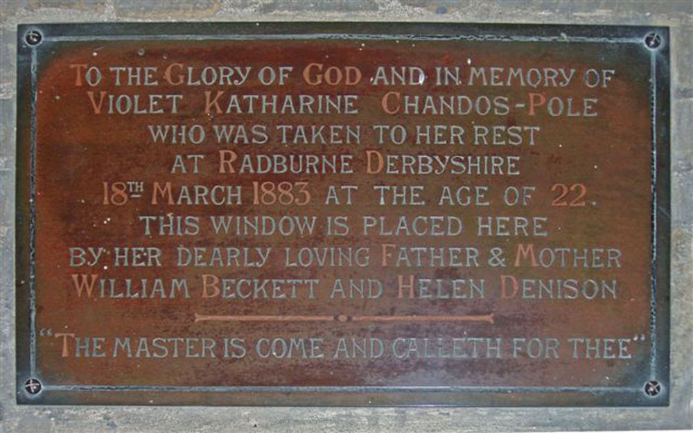 Plaque in St John's church to V K Chandos-Pole