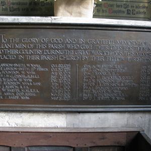 Detail of war memorial inside Bolton Percy church
