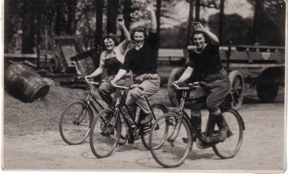 Land girls on bikes