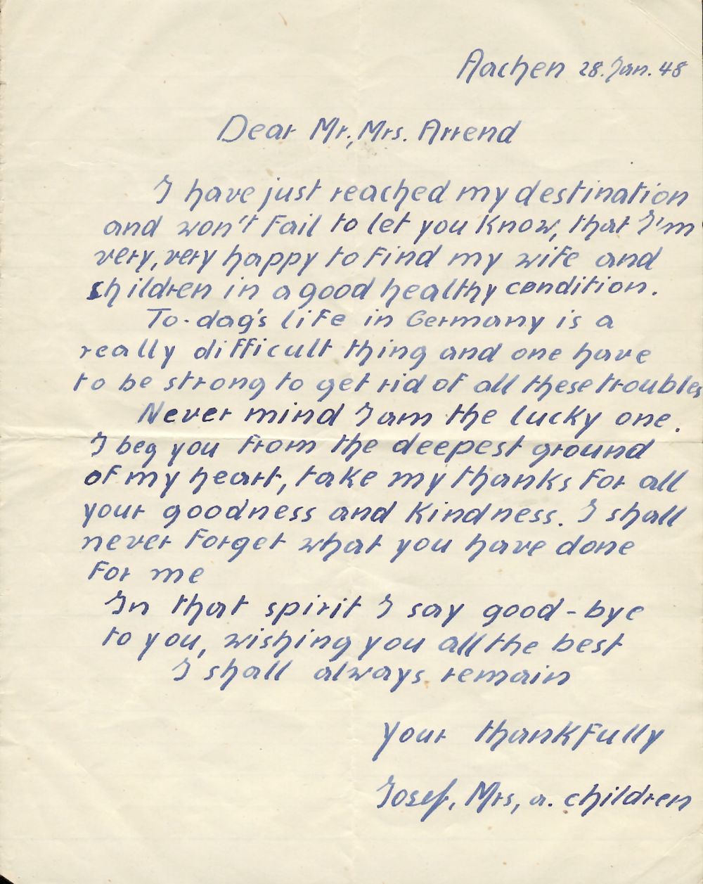 Letter from Josef (German PoW) to the Arrands