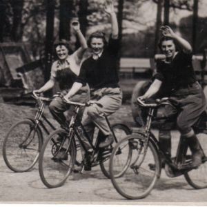 Land girls on bikes