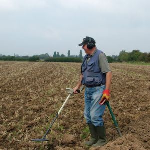 Mike Wright metal-detecting at Knights Templar site